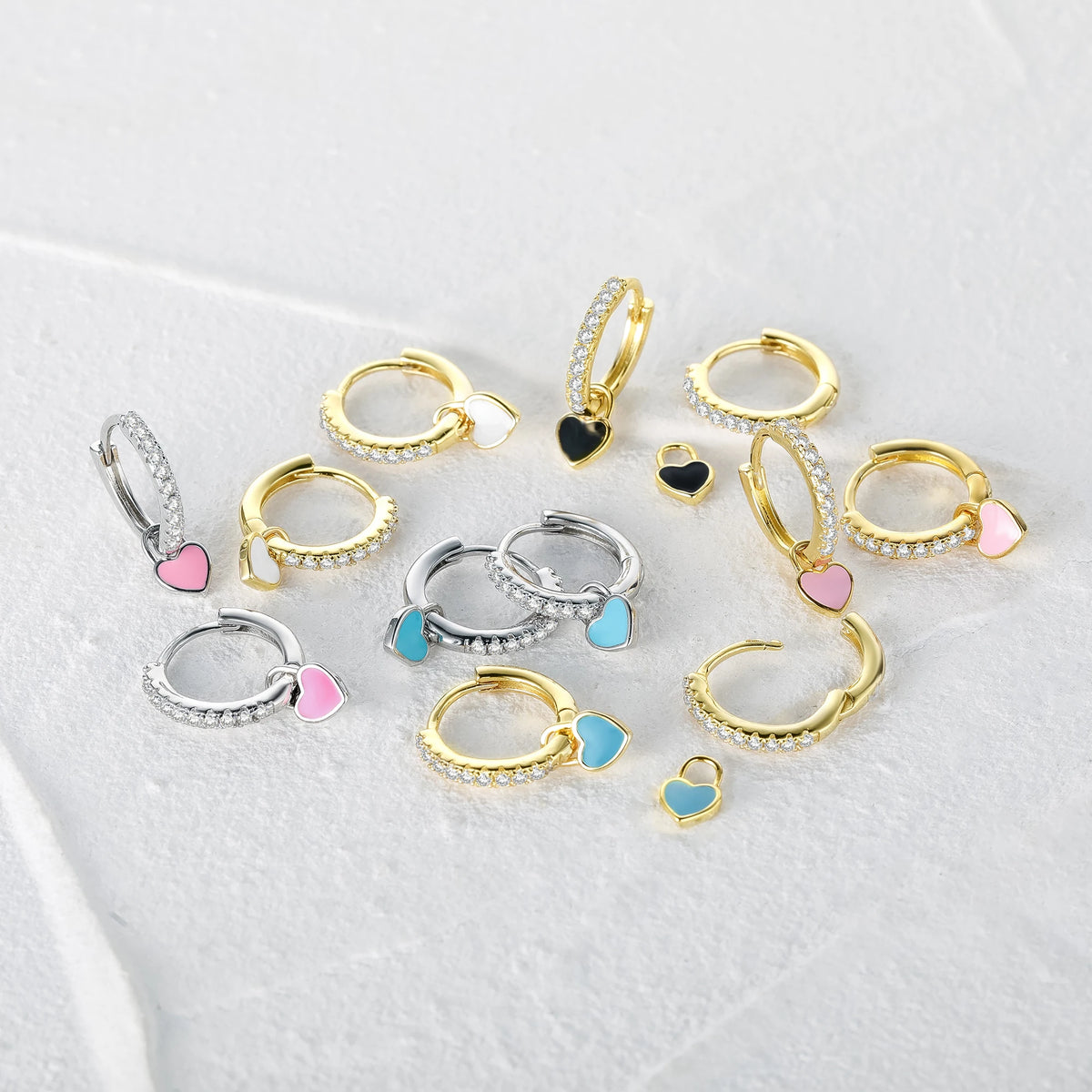 Enamel Heart Charm Hoops
