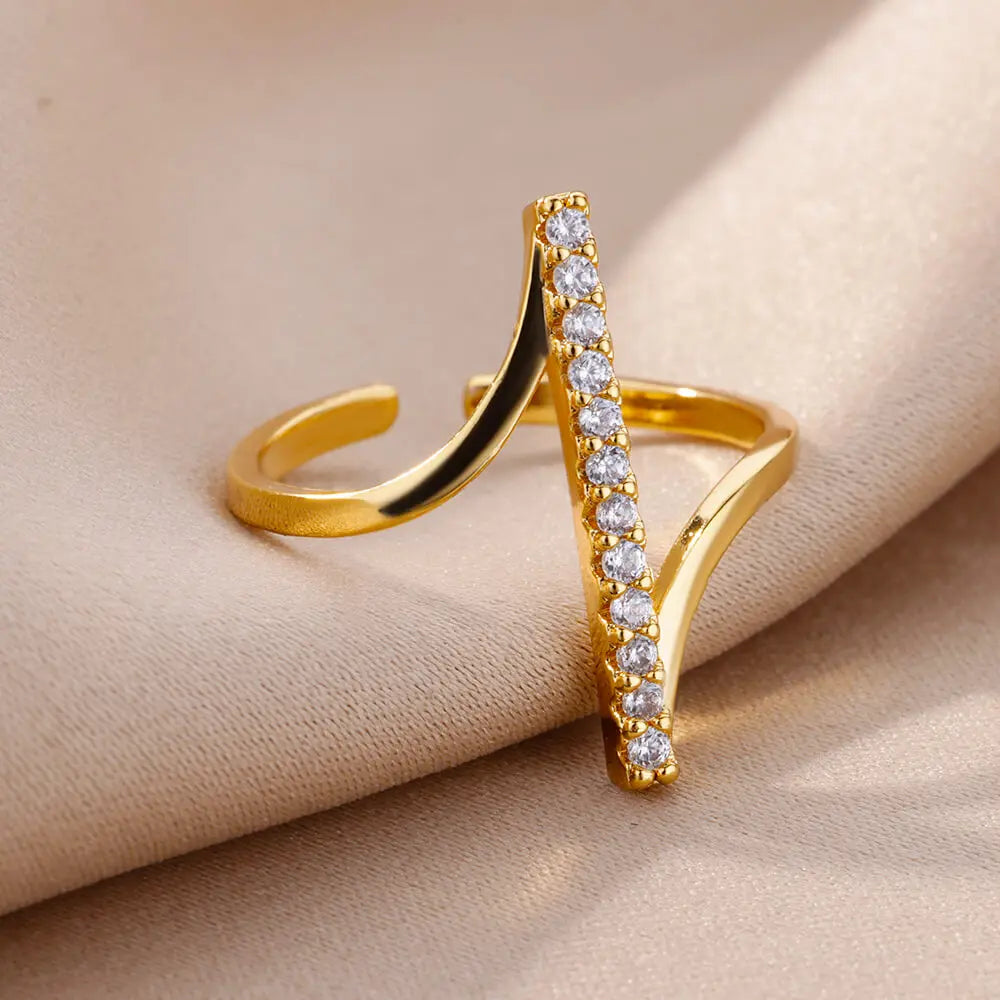 Geometric Zircon Open Ring