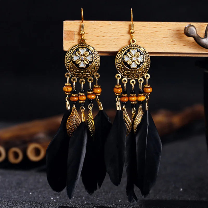 Bohemian Feather Tassel Earrings