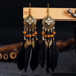Bohemian Feather Tassel Earrings