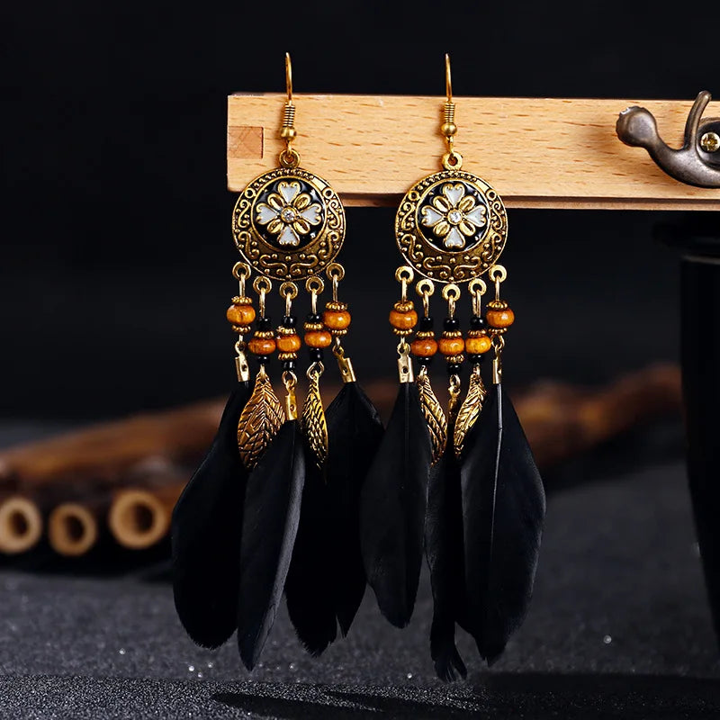 Bohemian Feather Tassel Earrings
