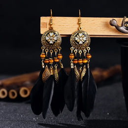 Bohemian Feather Tassel Earrings