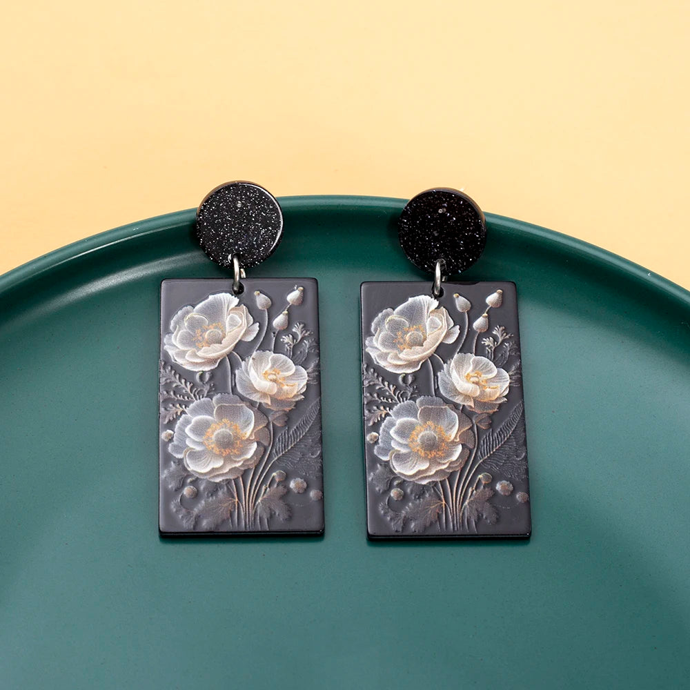 Black Acrylic Flower Earrings