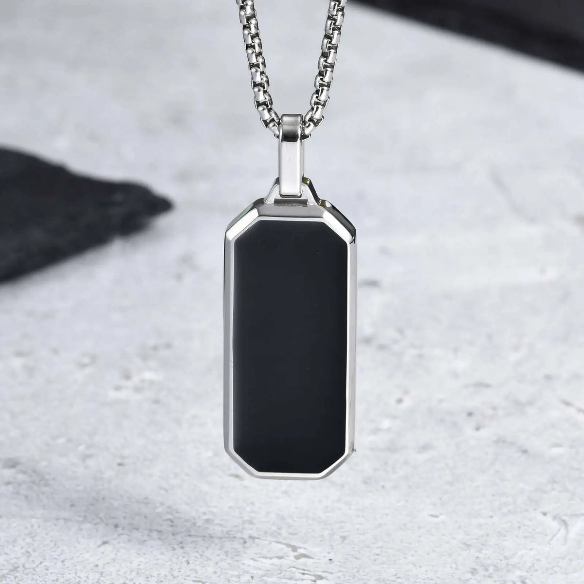 Black Enamel Square Necklace