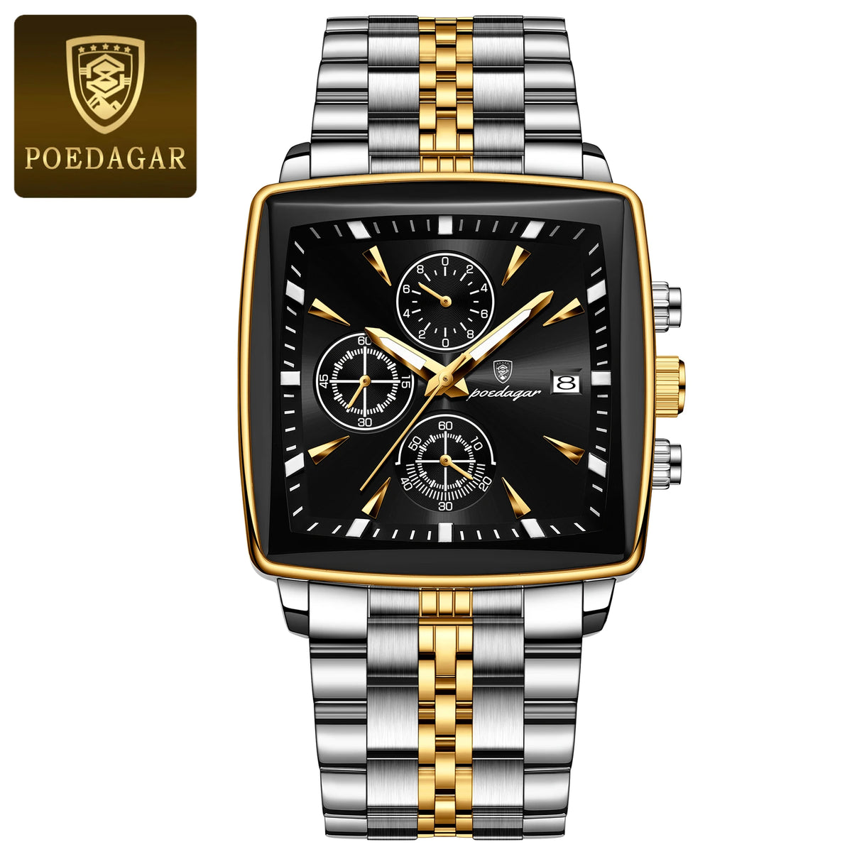 POEDAGAR Square Chronograph Watch