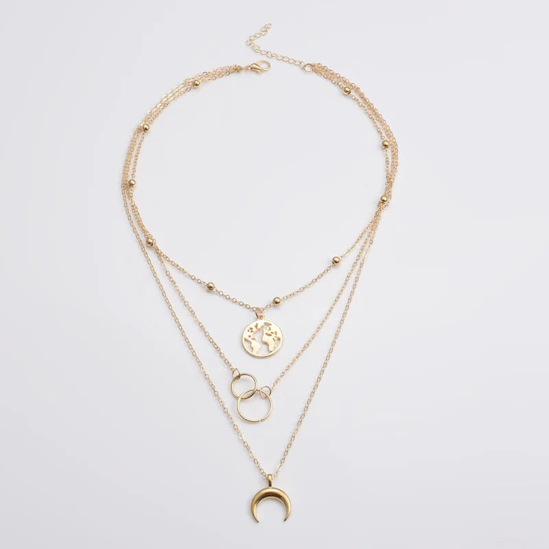 Moon World Map Necklace