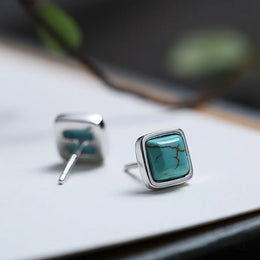 Geometric Turquoise Silver Studs