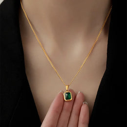 Green Zircon Square Necklace
