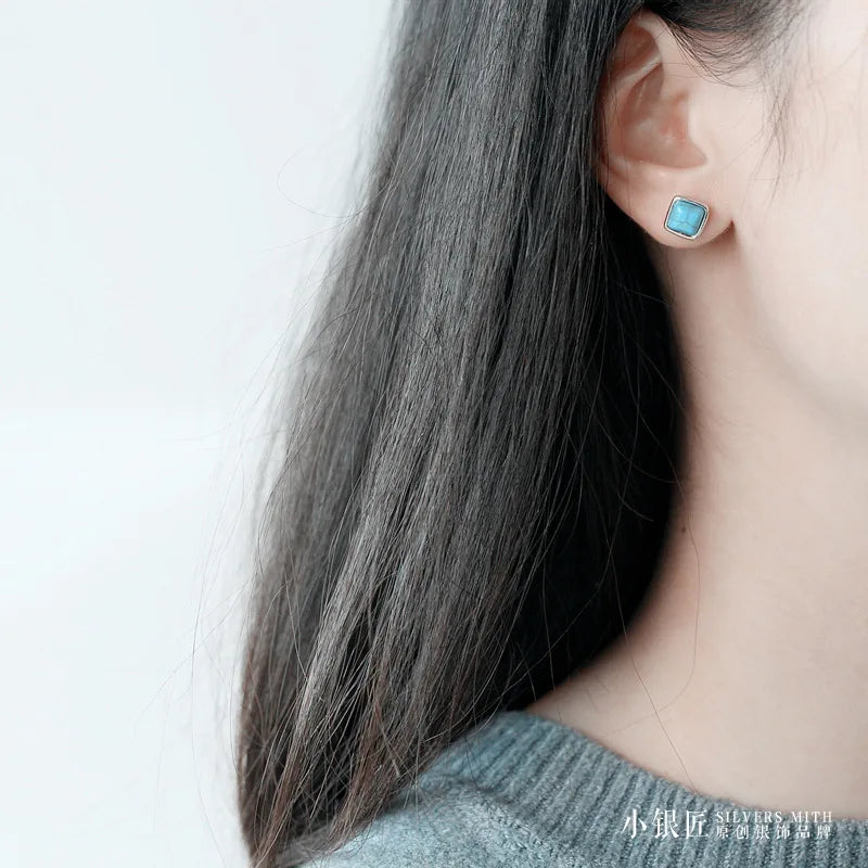 Geometric Turquoise Silver Studs