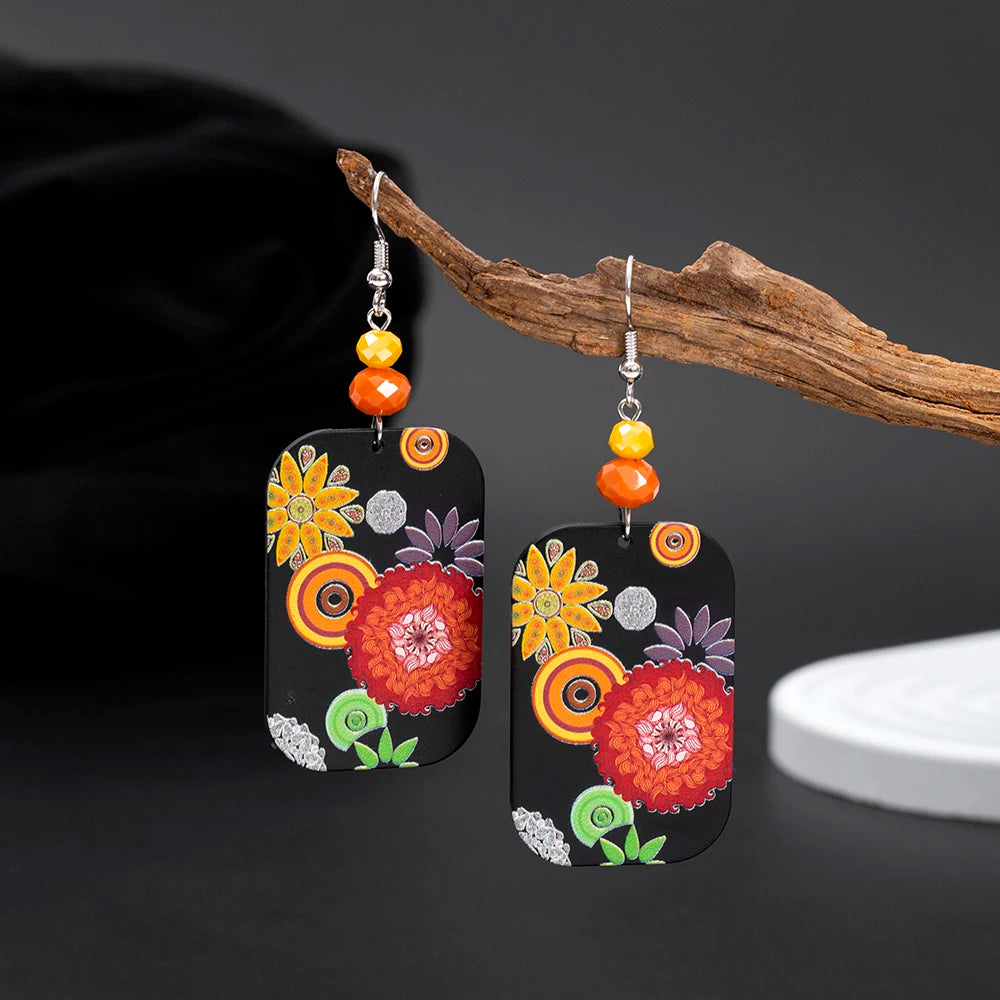 Black Acrylic Flower Earrings