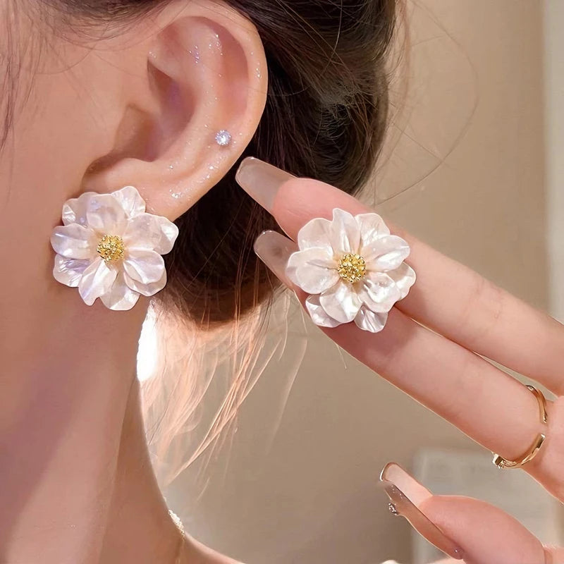 White Camellia Flower Studs