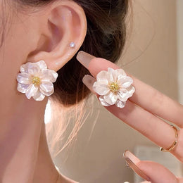 White Camellia Flower Studs