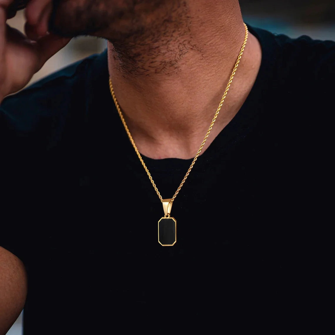 Black Enamel Square Necklace