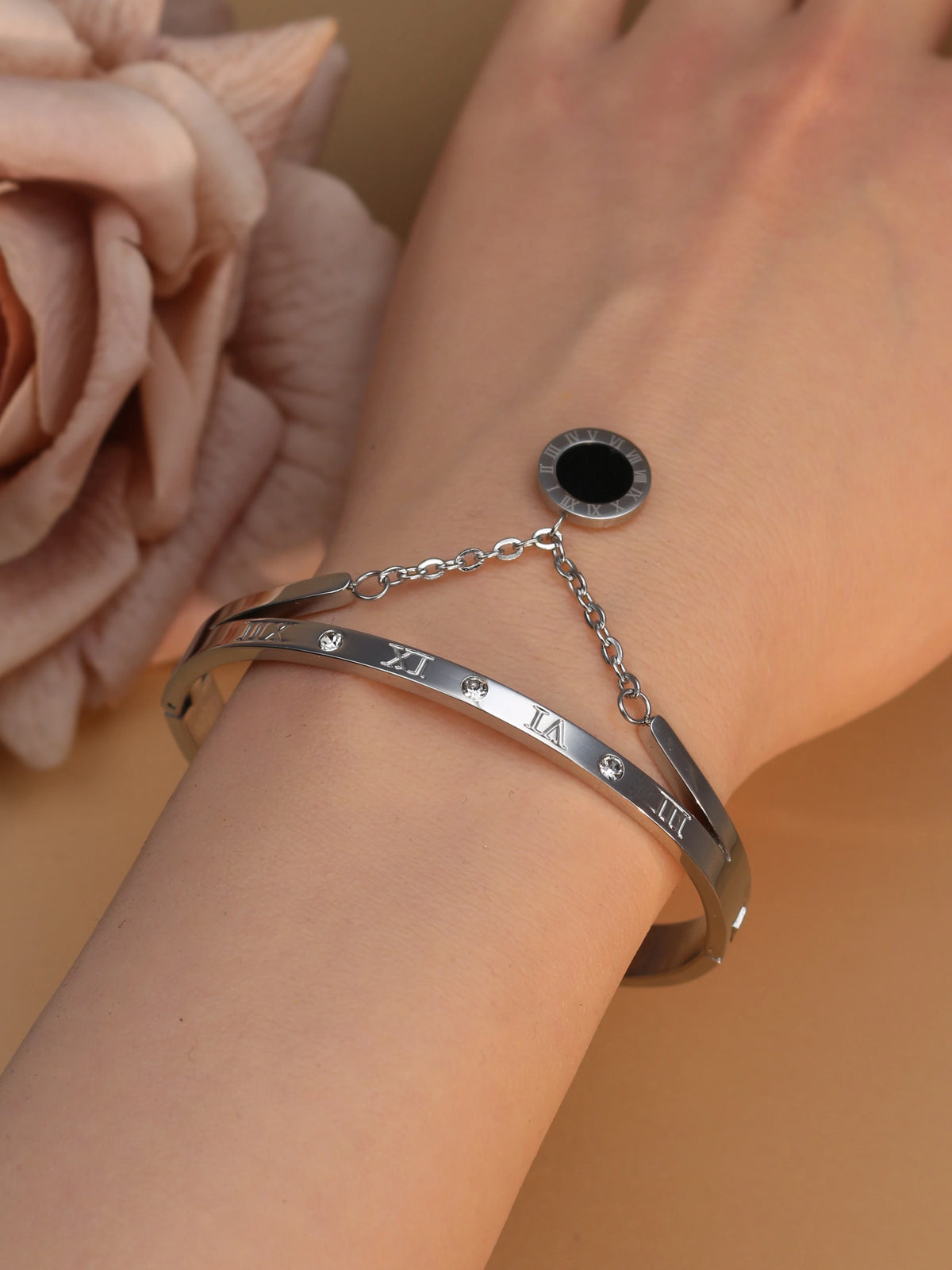 Roman Crystal Steel Bangle