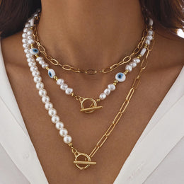 Layered Pearl Heart Necklace
