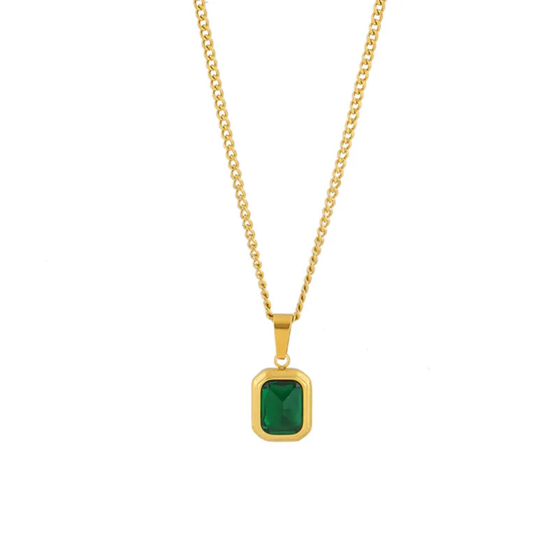 Green Zircon Square Necklace