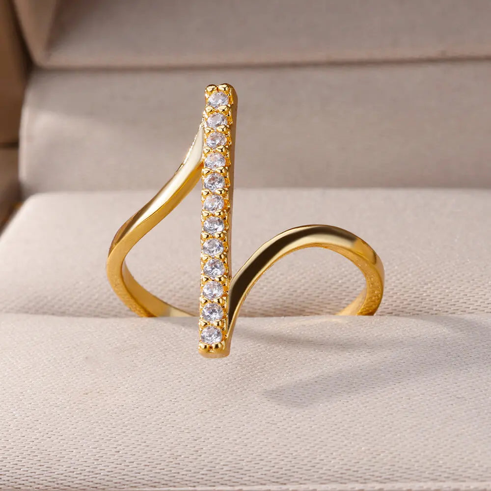 Geometric Zircon Open Ring