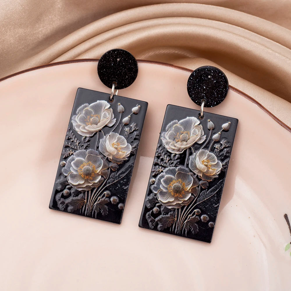 Black Acrylic Flower Earrings