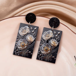 Black Acrylic Flower Earrings