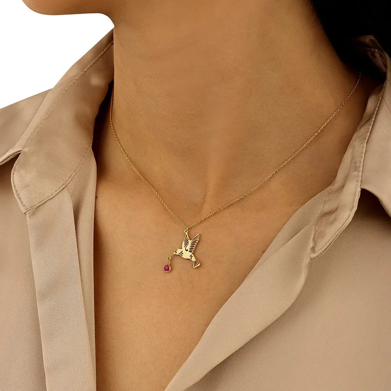 Birthstone Hummingbird Pendant Necklace