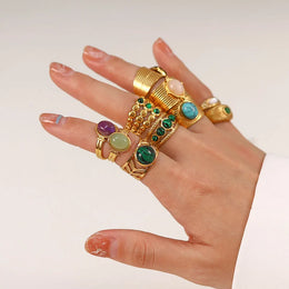 Natural Stone Steel Ring