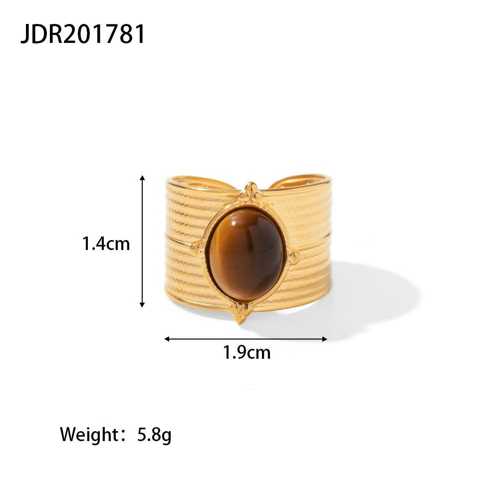 Natural Stone Steel Ring
