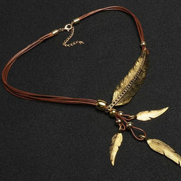 Bohemian Feather Pendant Necklace