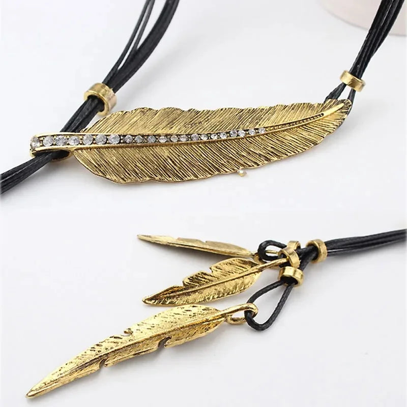 Bohemian Feather Pendant Necklace