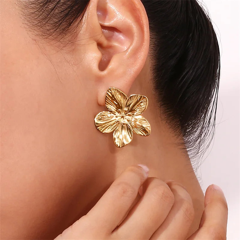 Golden Flower Statement Studs