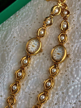 Pearl Oval Rhinestone Watch