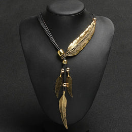 Bohemian Feather Pendant Necklace