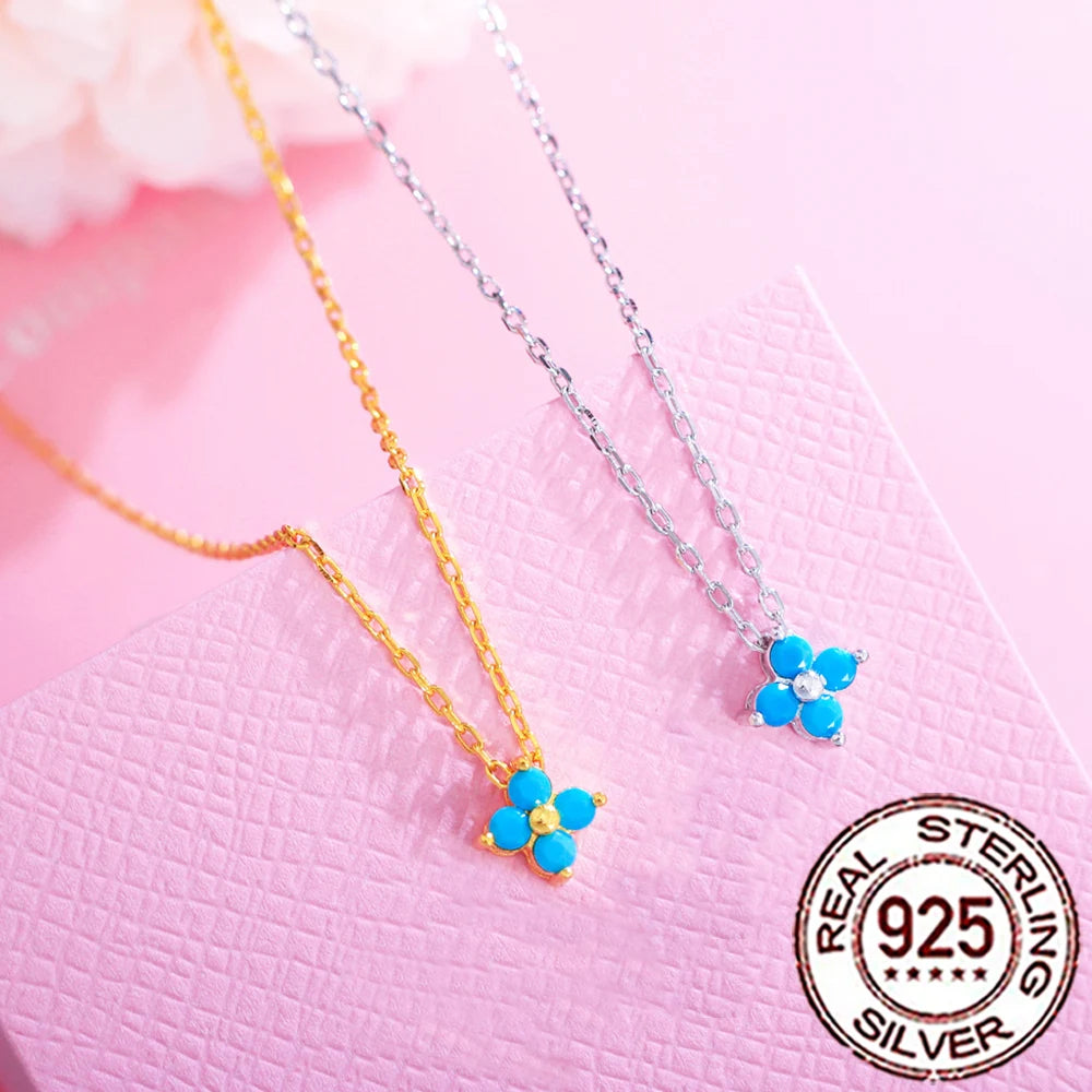 Turquoise Clover Silver Necklace
