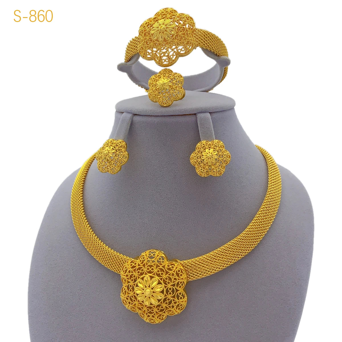 Flower Gold Jewelry Set