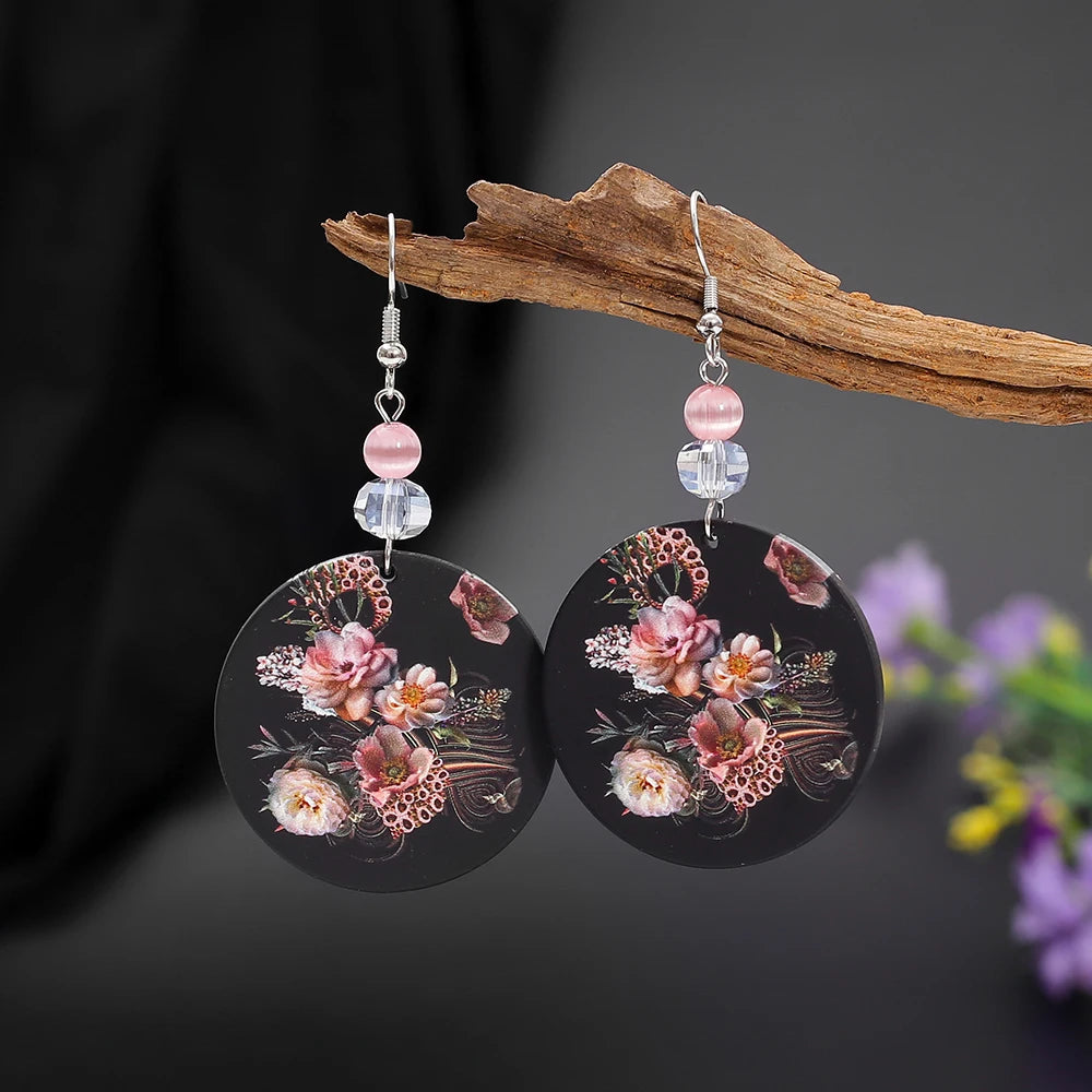 Black Acrylic Flower Earrings