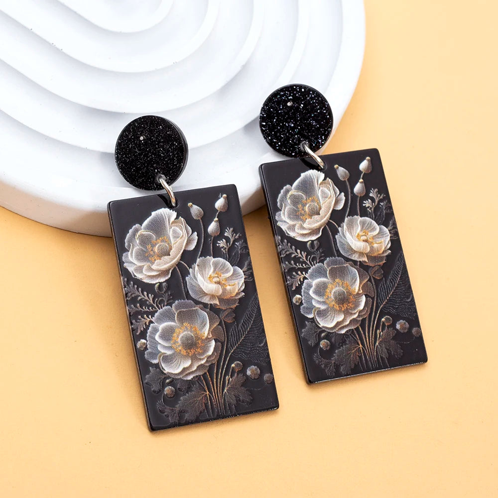 Black Acrylic Flower Earrings