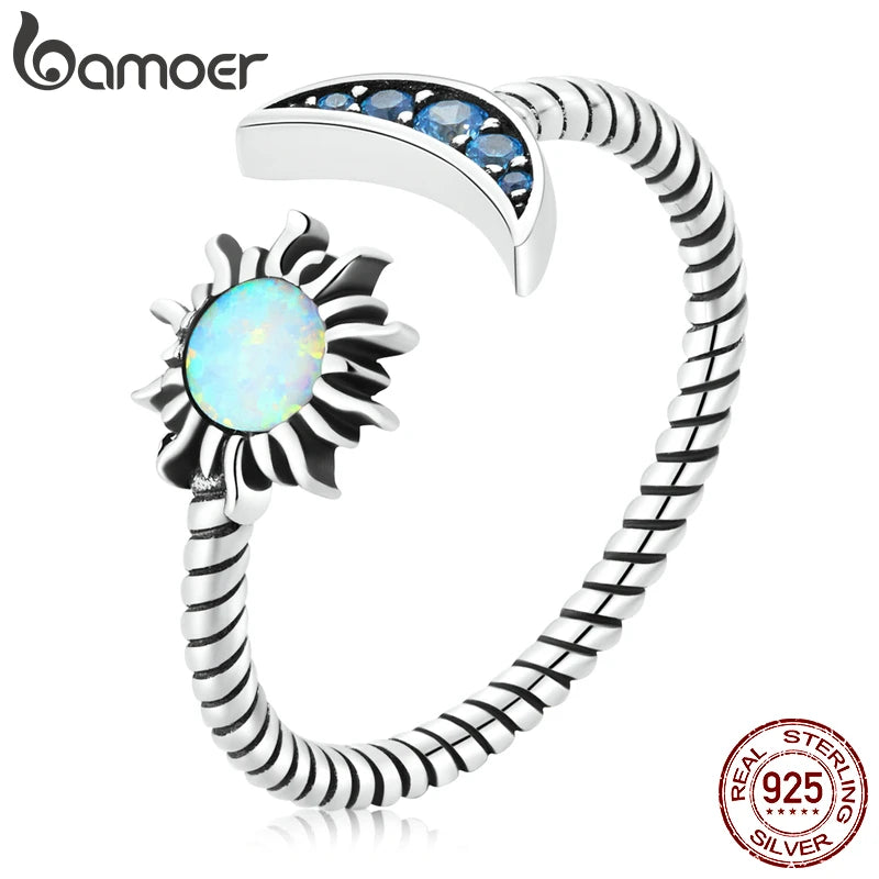 Blue Opal Moon Ring