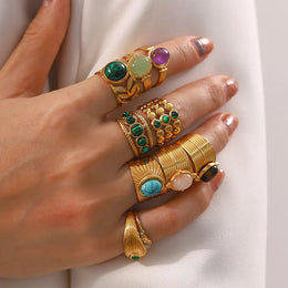 Natural Stone Steel Ring