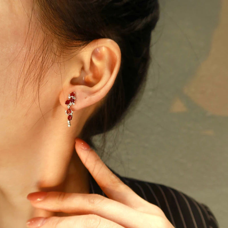 Ruby Tassel Silver Earrings