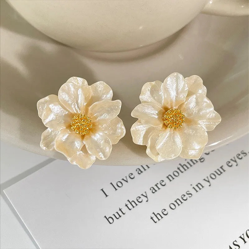 White Camellia Flower Studs