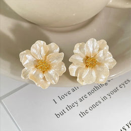 White Camellia Flower Studs