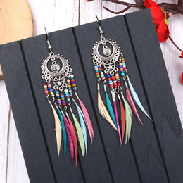 Bohemian Feather Tassel Earrings
