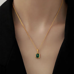 Green Zircon Square Necklace