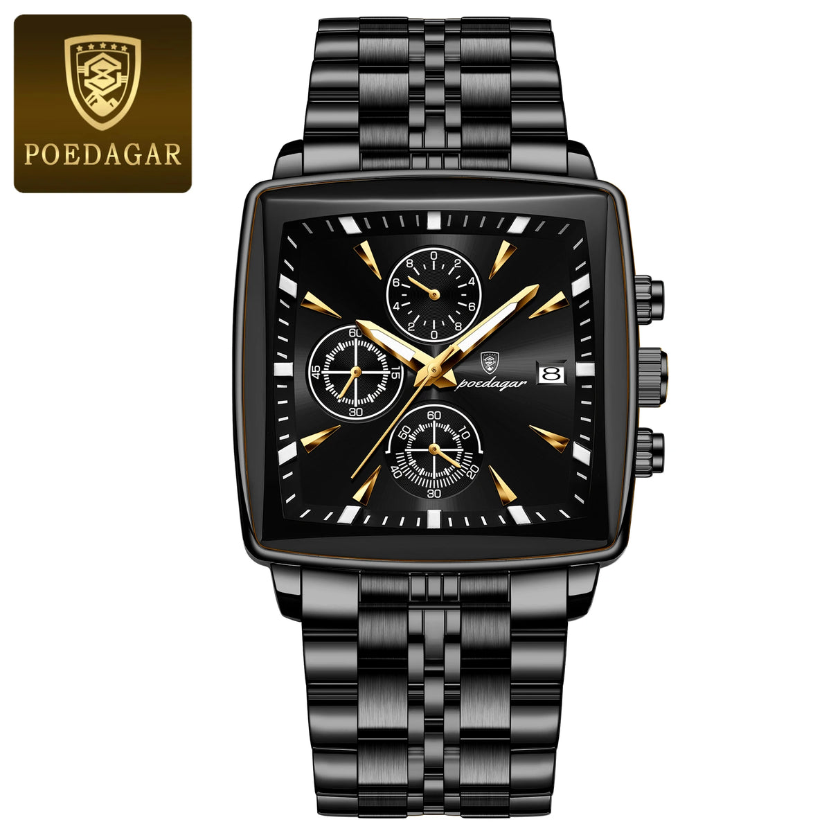 POEDAGAR Square Chronograph Watch