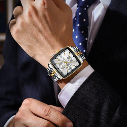 POEDAGAR Square Chronograph Watch