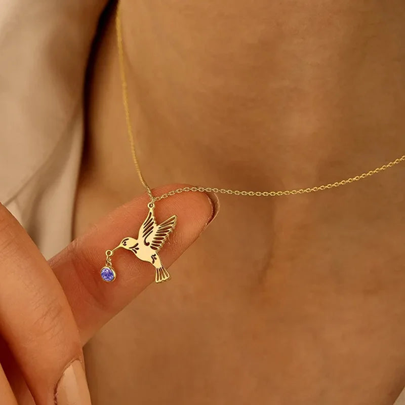 Birthstone Hummingbird Pendant Necklace