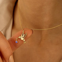 Birthstone Hummingbird Pendant Necklace
