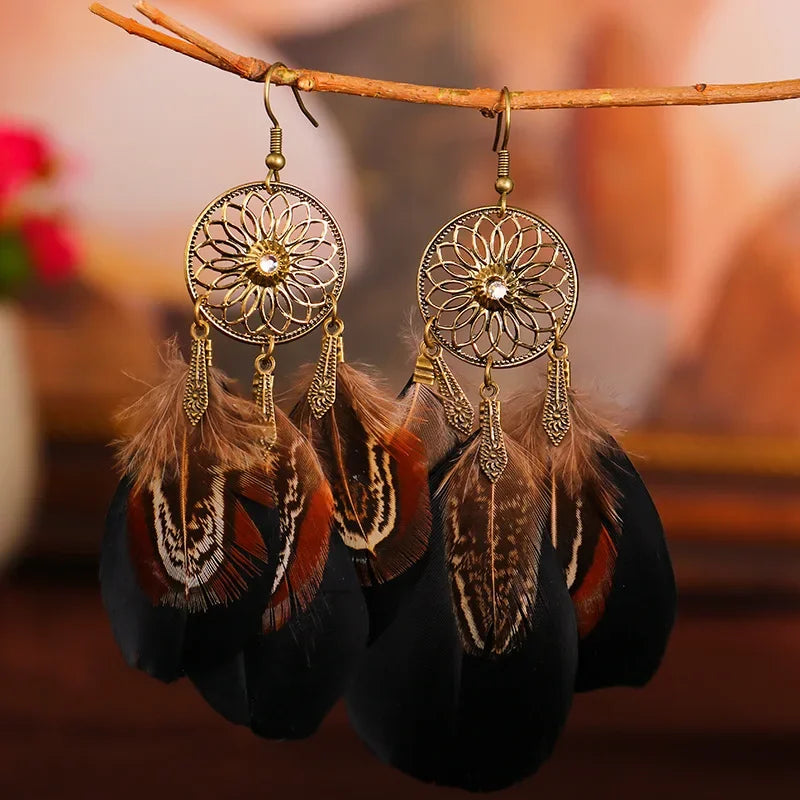 Bohemian Feather Tassel Earrings