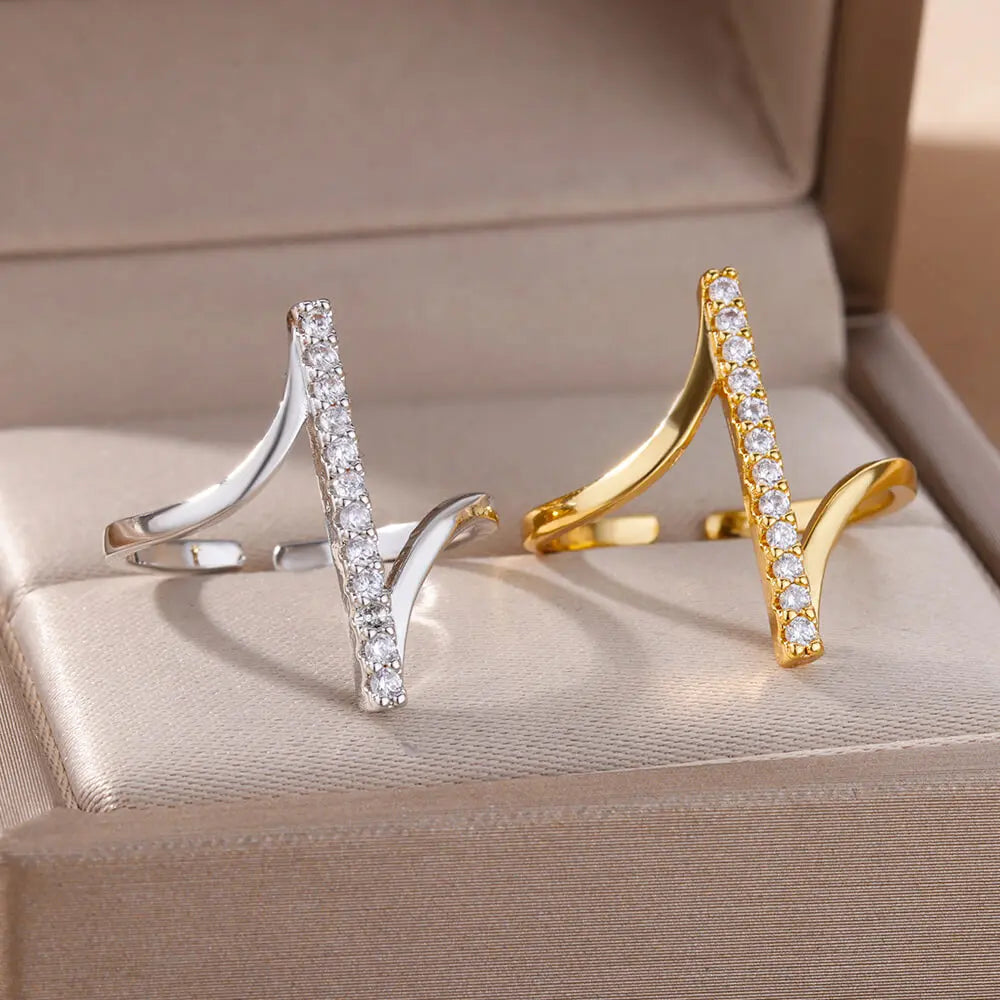 Geometric Zircon Open Ring