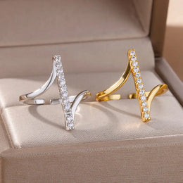 Geometric Zircon Open Ring