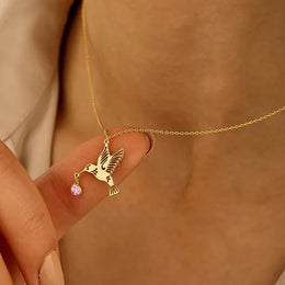 Birthstone Hummingbird Pendant Necklace
